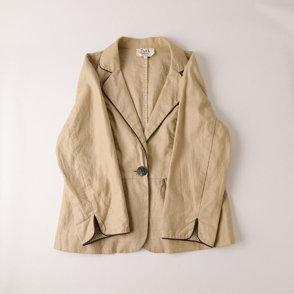 Y2K Tara Jarmon Blazer Jacket Women's 4 Linen Parisian Chic Old Money Academia - Picture 6 of 13